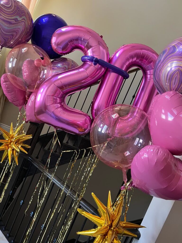 Pink 20th Birthday Balloon Number Display