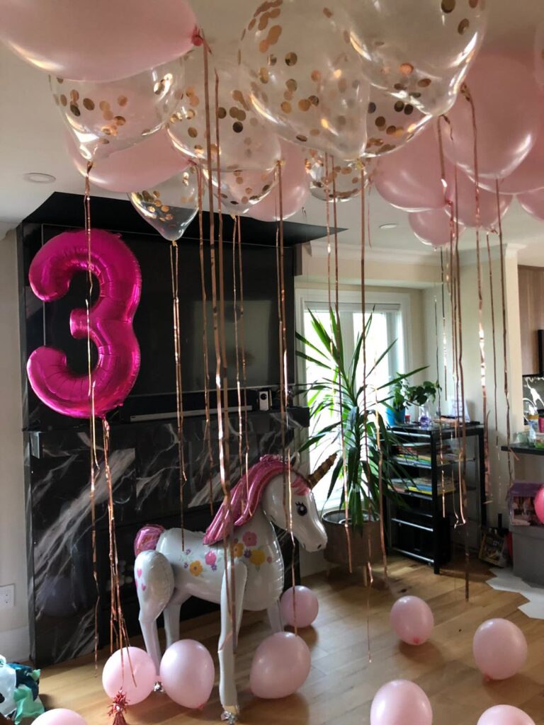 Pink 3rd Birthday Unicorn Ceiling Balloons
