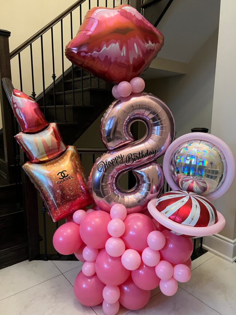 Pink 8th Birthday Balloon Number Display