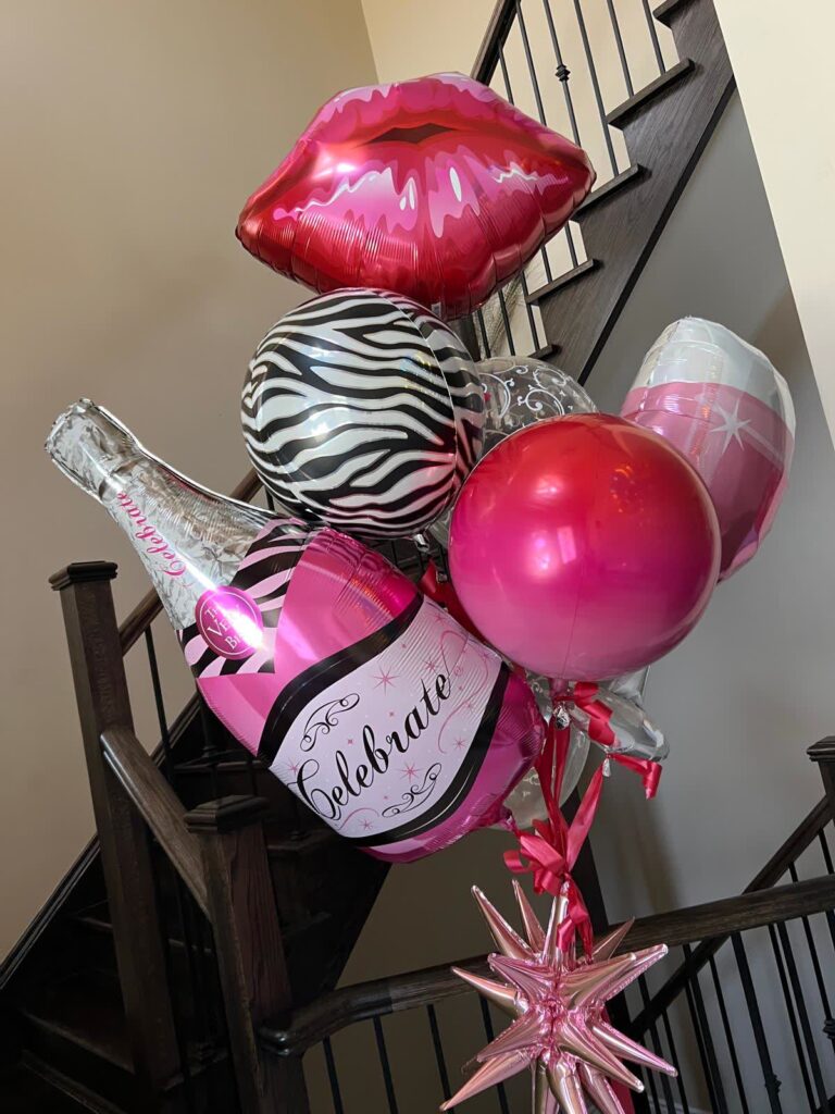 Pink Black Birthday Balloon Bouquet with Lips