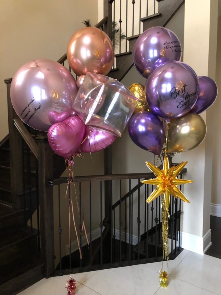 Pink Purple Anniversary Balloon Bouquet with Gold Star