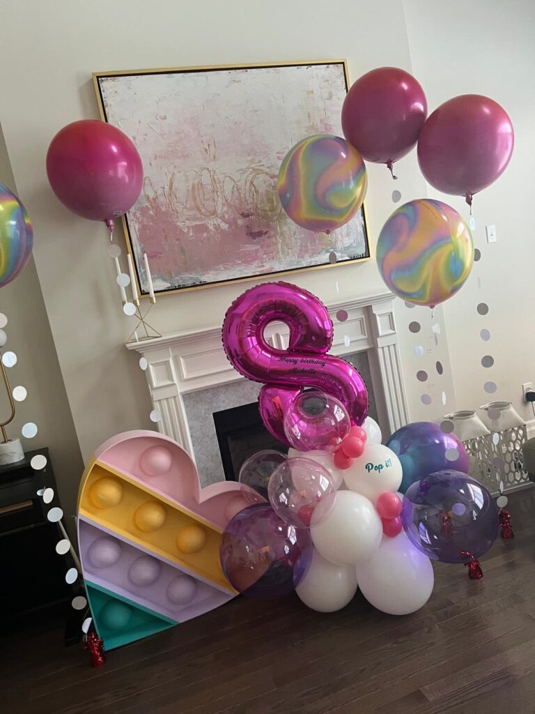 Purple 8th Birthday Pop It Balloon Display