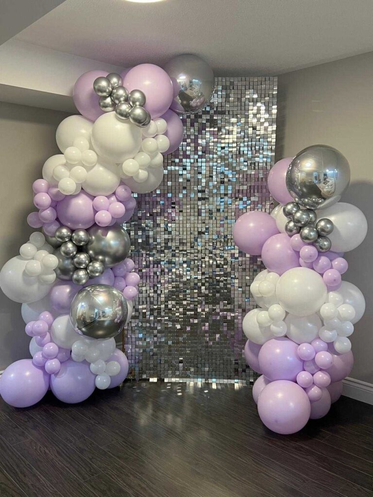Lavender and silver balloon arch