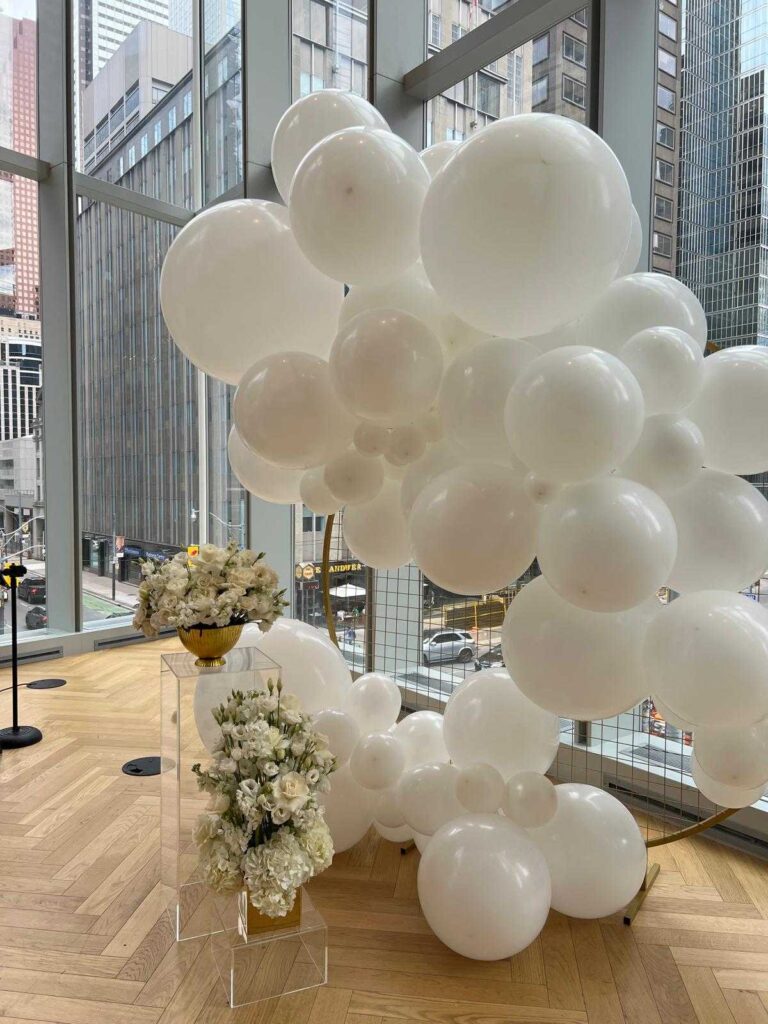 White floral balloon arch