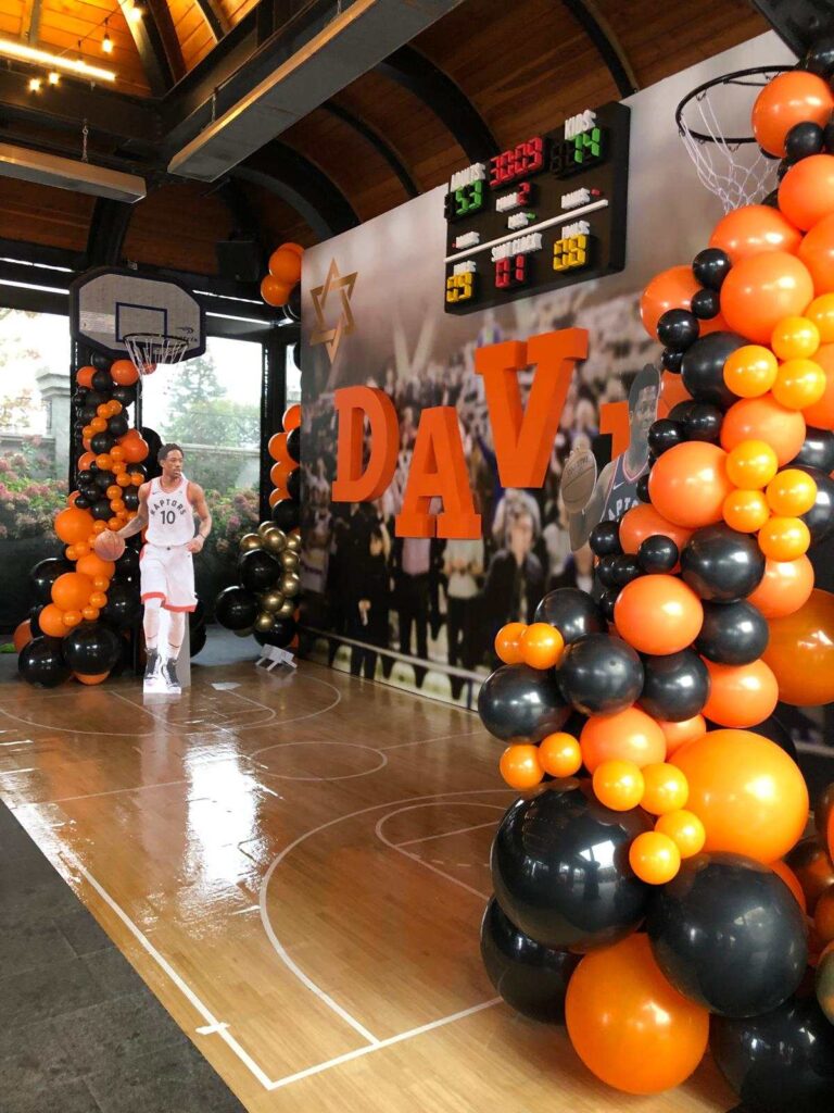 Basketball Bar Mitzvah balloon decor