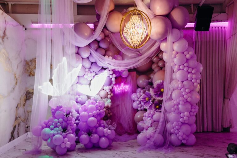 Purple bat mitzvah neon backdrop