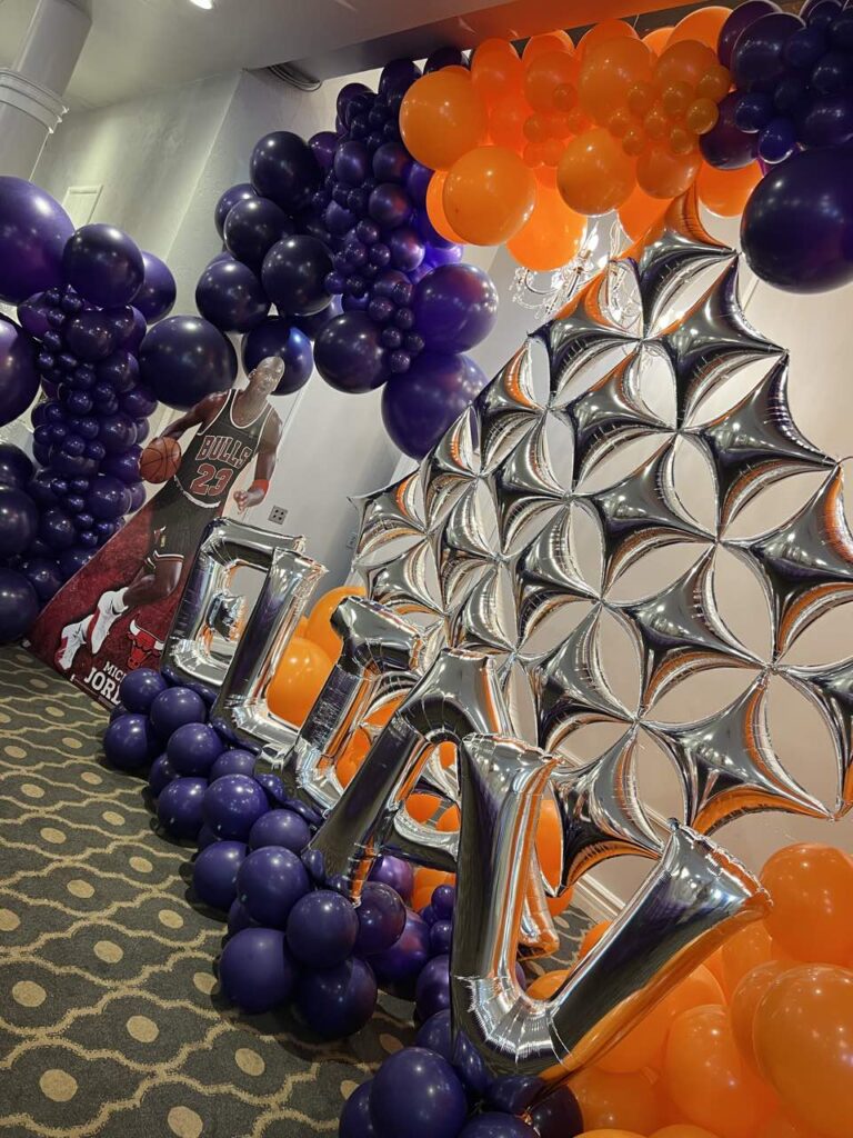 Sports bar mitzvah backdrop close-up