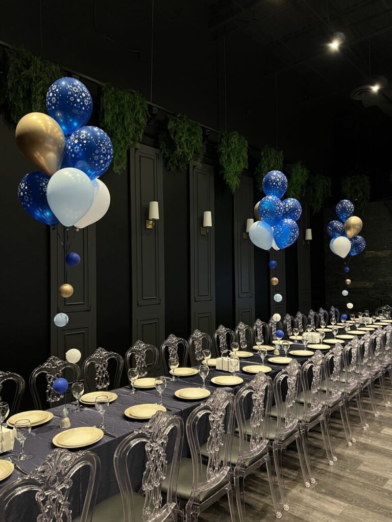Bar Mitzvah Blue and Gold Balloon Centerpieces