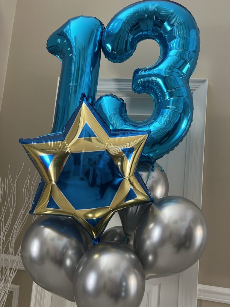 Blue and silver number balloon bouquet