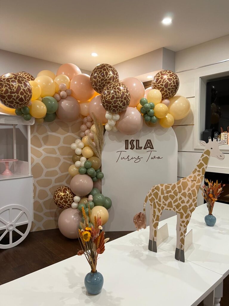Giraffe second birthday balloon garland