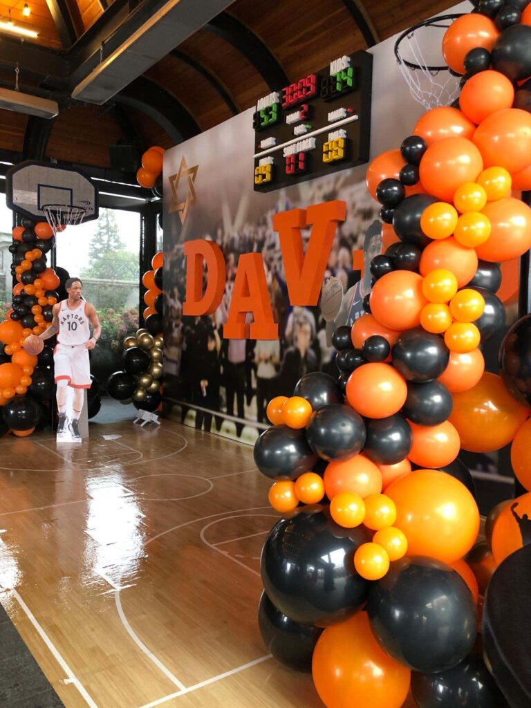 Basketball-themed balloon arch