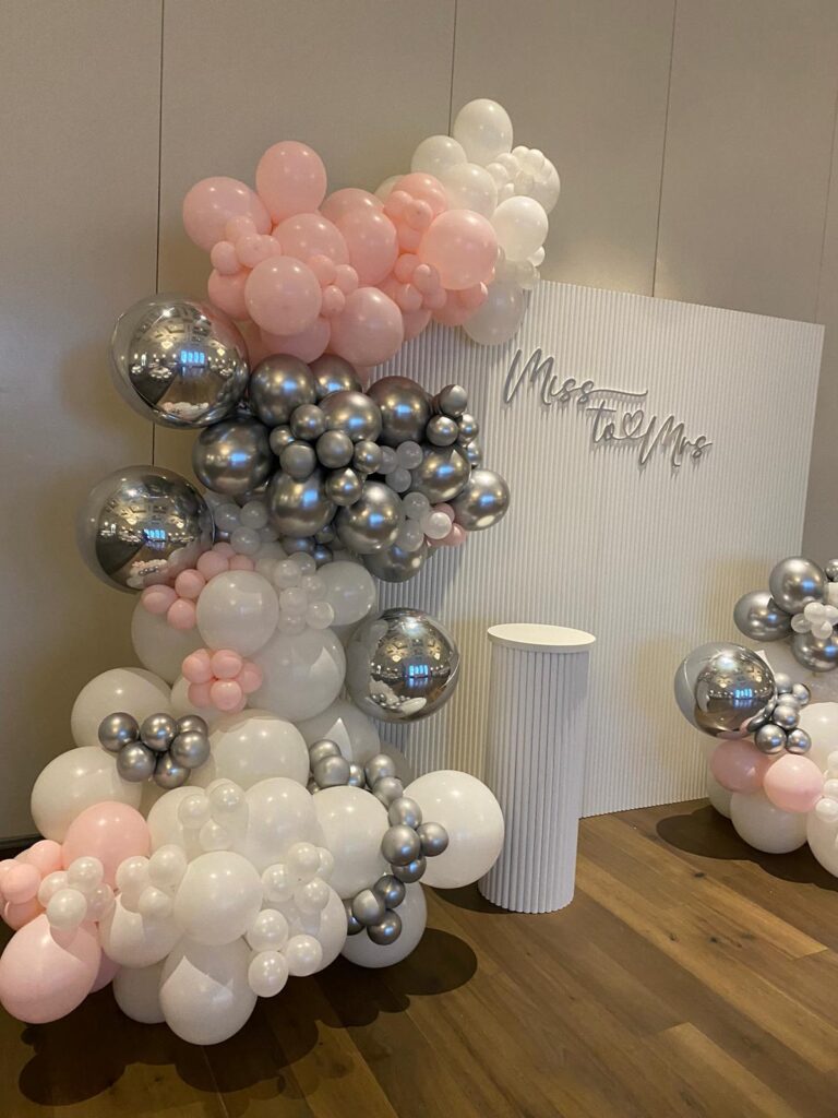 Blush and silver balloon garland
