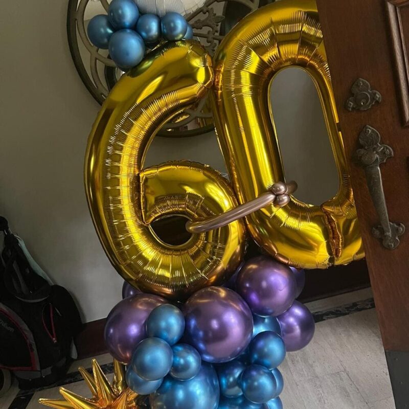 Gold Milestone Number Balloon Set — Birthday Balloon Display (Blue & Purple)