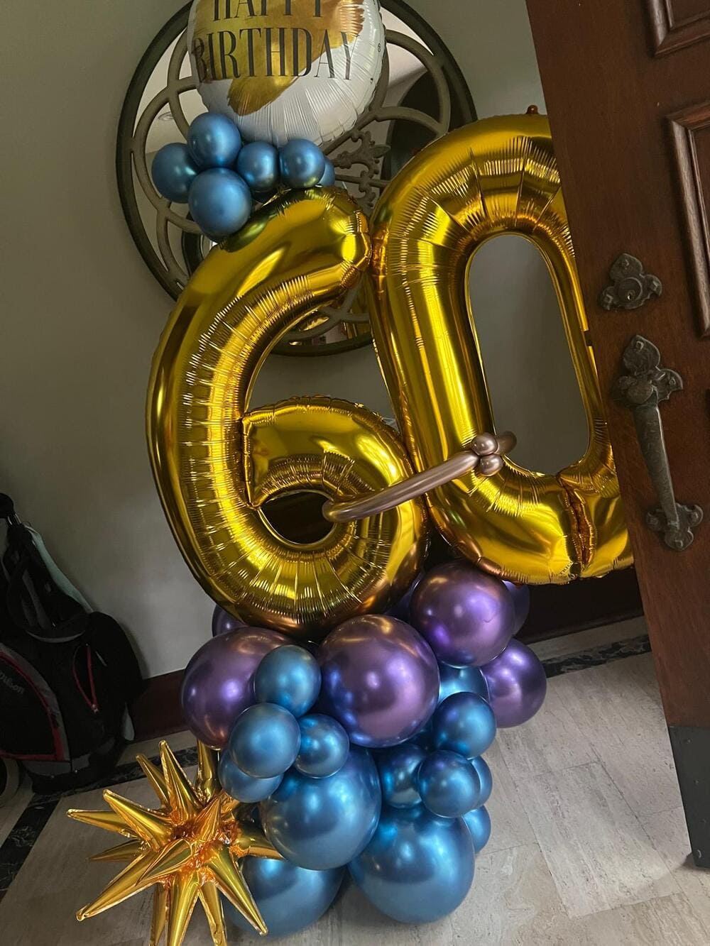 Gold Milestone Number Balloon Set — Birthday Balloon Display (Blue & Purple)