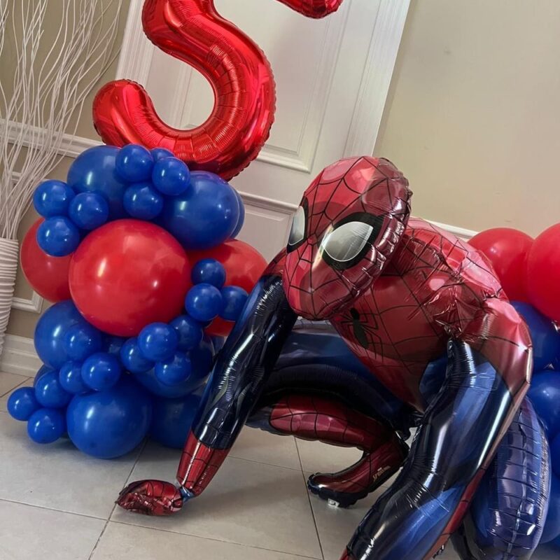 Spider-Man Themed Number Balloon Display — Birthday Balloon Set (Red & Blue)