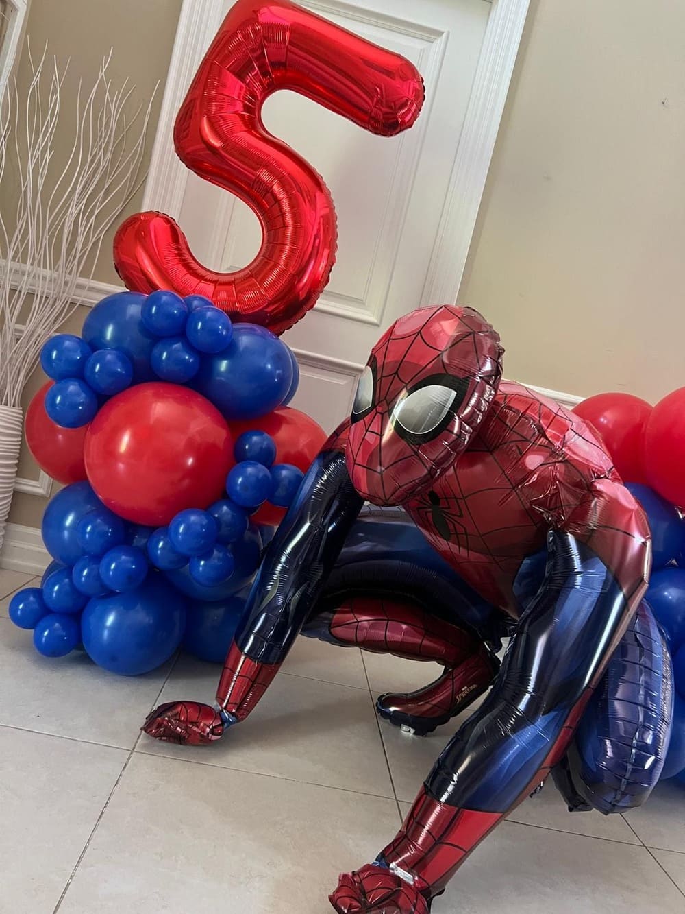 Spider-Man Themed Number Balloon Display — Birthday Balloon Set (Red & Blue)