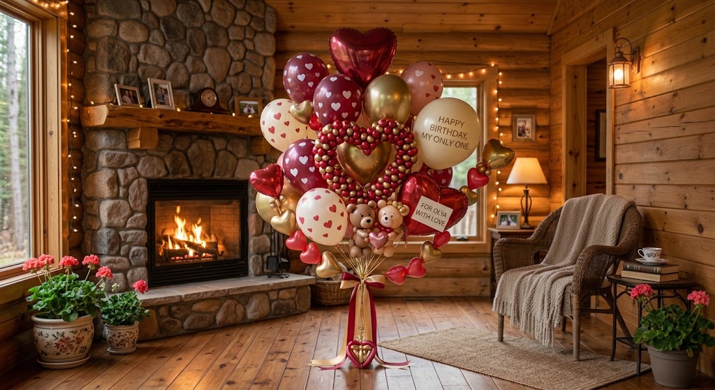 birthday balloon bouquet delivered to a doorstep or desk